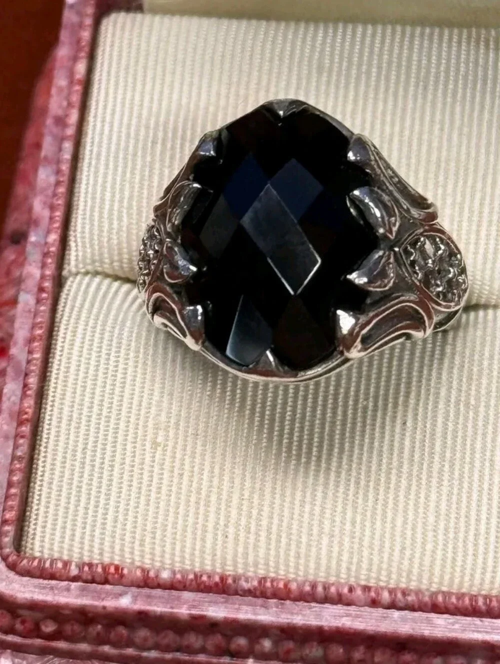 Sterling Silver 12.41 CT Thai Black Spinel Ring SZ 8